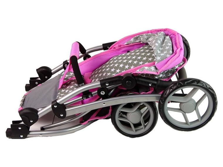 Alice, wózek dla lalek 2w1, spacerówka gondola, torba, gwiazdki, różowy