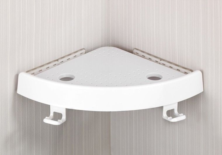 Allstar, prysznicowa półka narożna, biała, z haczykami