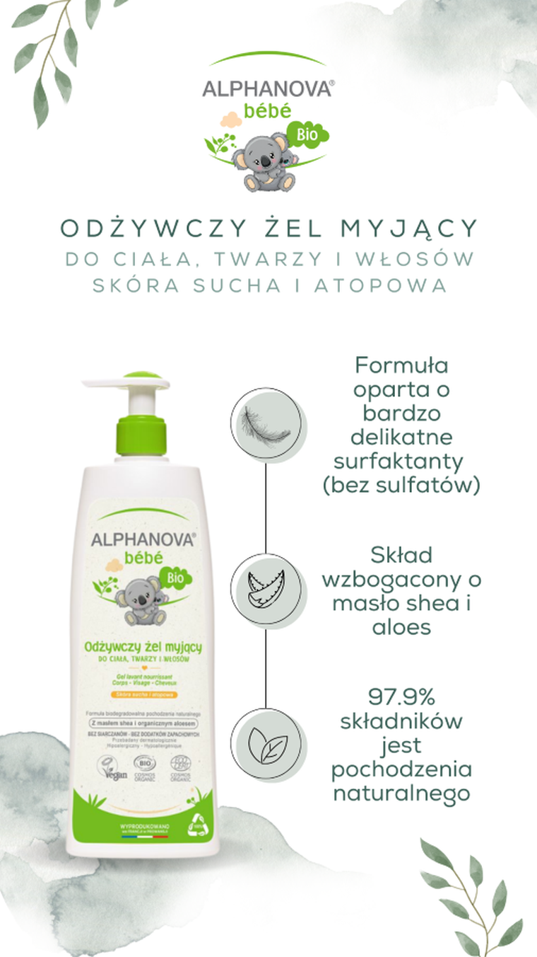 Alphanova Bebe, odżywczy żel do mycia skóry suchej i atopowej, 500 ml