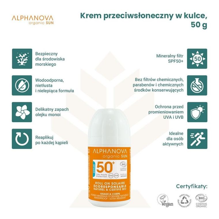 Alphanova Sun, Bio, krem przeciwsłoneczny w kulce, filtr SPF50+