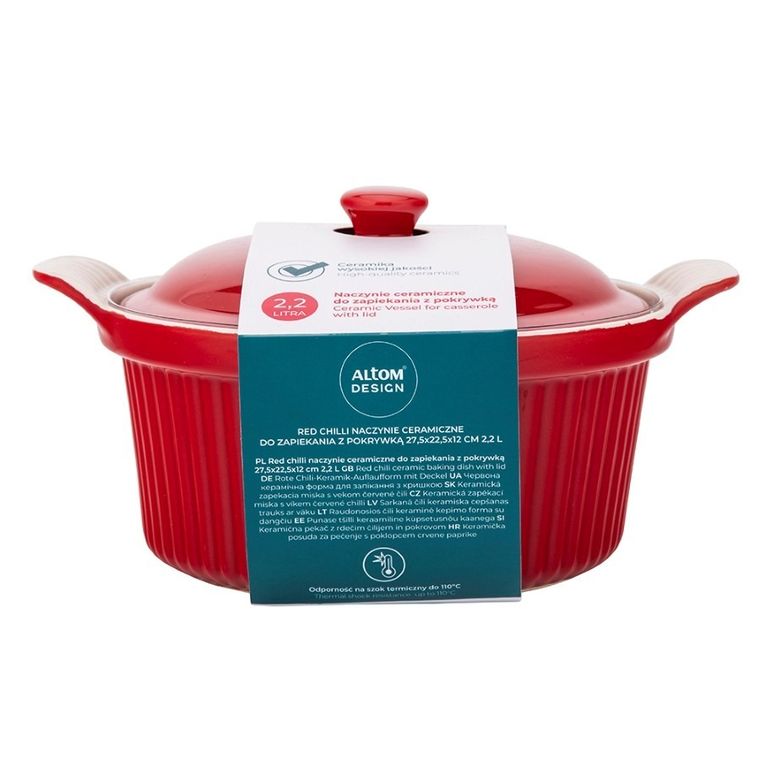 Altom Design, Red Chilli, naczynie ceramiczne do zapiekania z pokrywką, 27,5-22,5-12 cm, 2,2l