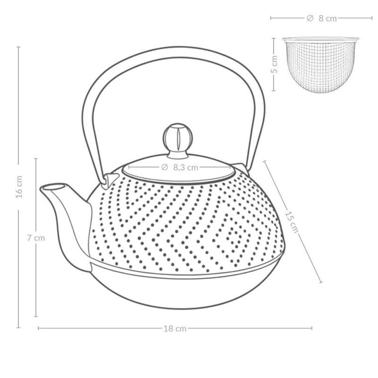 Aromelio, Kamin, czajnik żeliwny z zaparzaczem, 900 ml