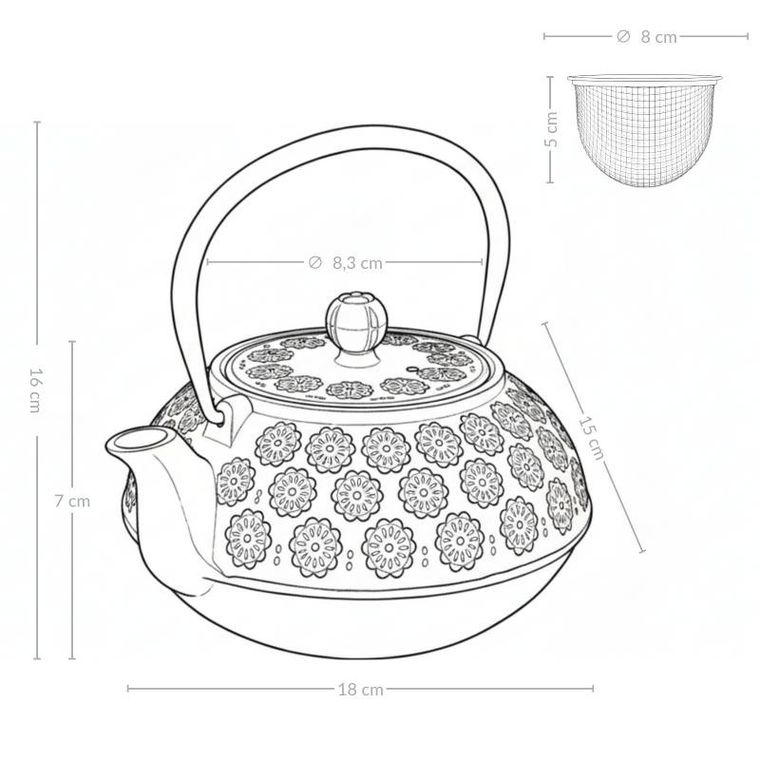 Aromelio, Kumo, czajnik żeliwny z zaparzaczem, 1000 ml