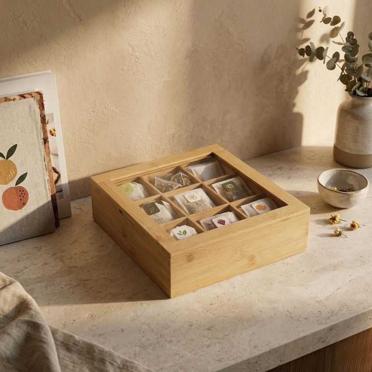 Aromelio, Nove, pojemnik na herbatę, bambusowy, 9 przegródek