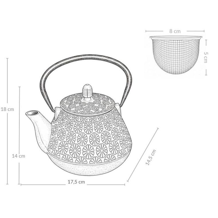 Aromelio, Taki, czajnik żeliwny z zaparzaczem, 1000 ml
