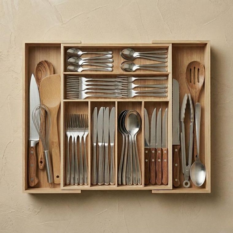 Aromelio, Vario, rozkładany organizer na sztućce, bambusowy, 53-33-43 cm