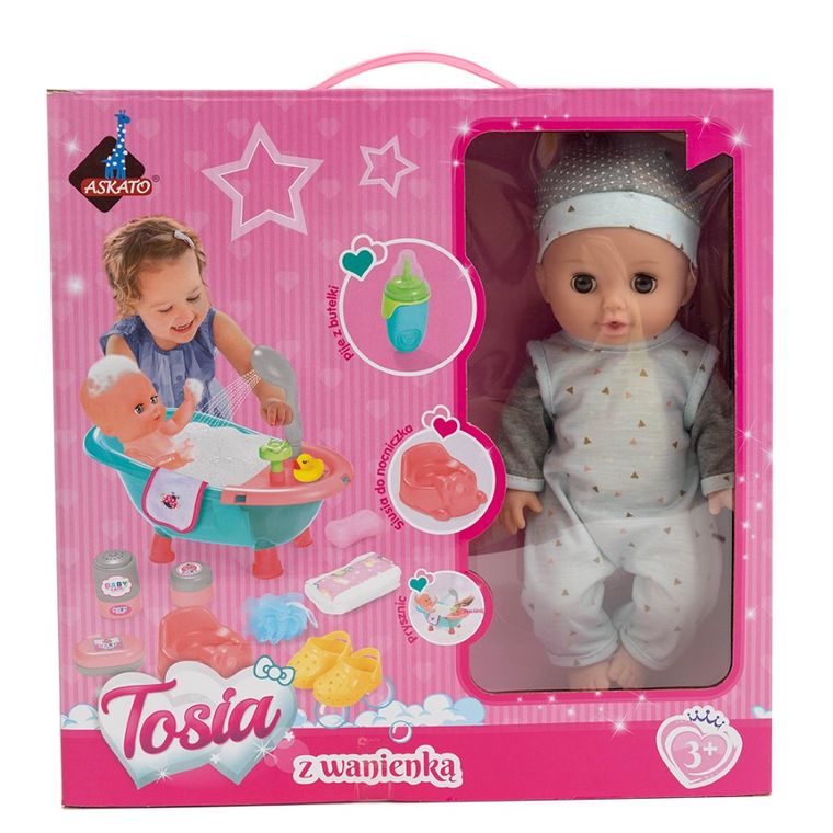 Askato, lalka z wanienką, szare ubranko