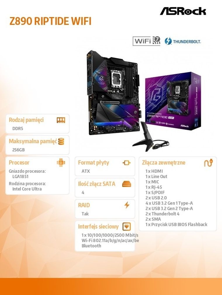 ASRock, płyta główna, Z890 RIPTIDE WIFI ATX