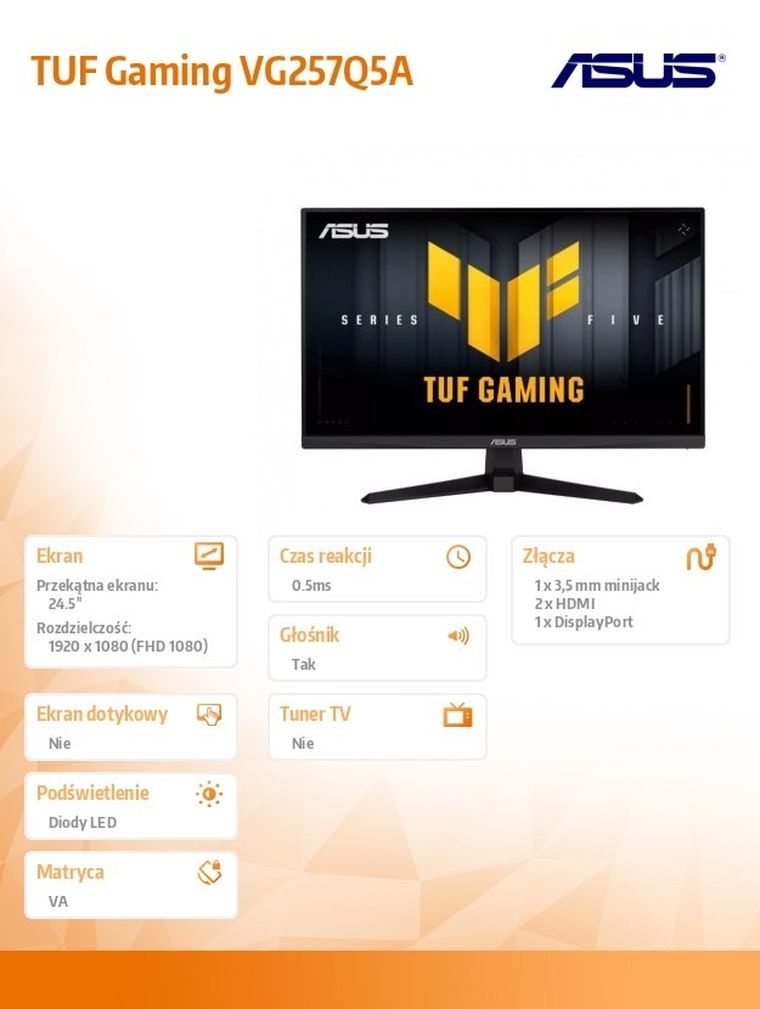 Asus, monitor, 25", TUF Gaming VG257Q5A VA 200Hz 2HDMI DP