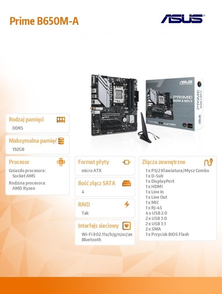 Asus, płyta główna, Prime B650M-A WIFI II