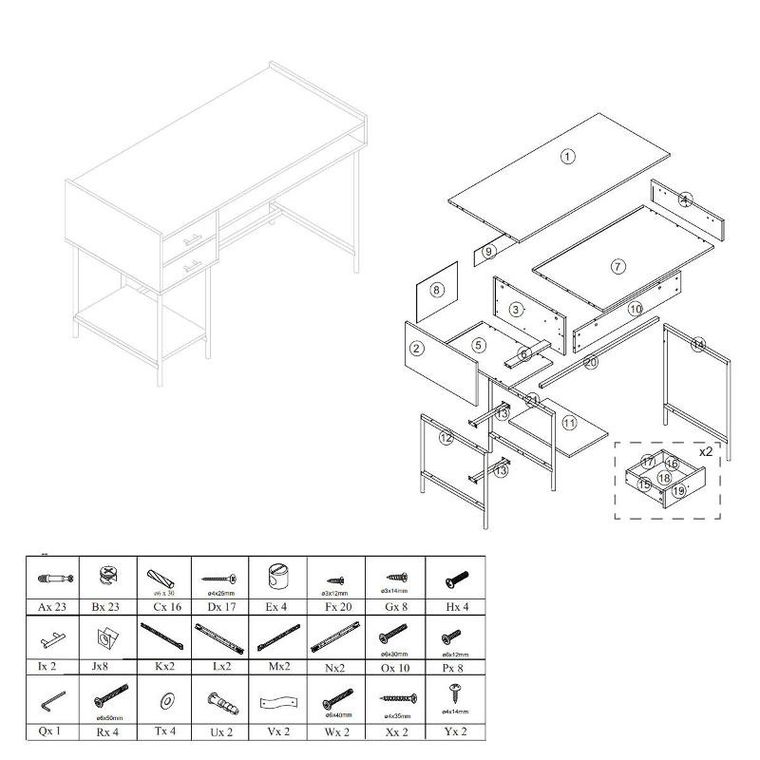 Atmosphera, biurko czarne z szufladami, Tedy, 110-55-78.5 cm
