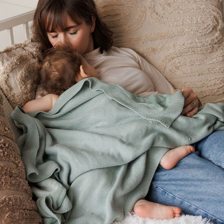 BabyOno, kocyk bawełniany z ociepleniem, szałwiowy, 75-100 cm