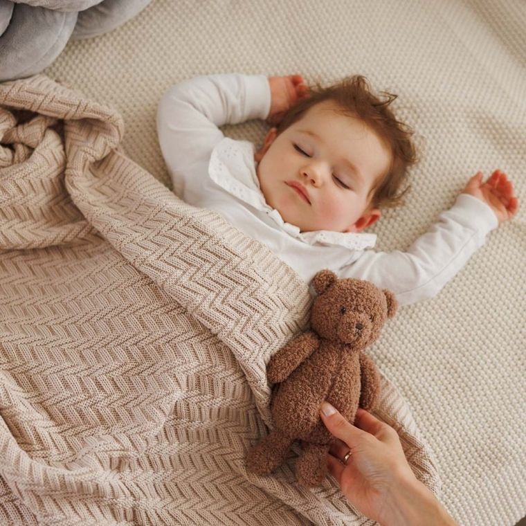 BabyOno, kocyk dzianinowy, bawełniany, beżowy