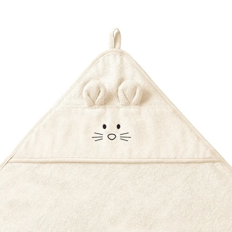 BabyOno, okrycie kąpielowe bambusowe z kapturkiem, kremowe, 100-100 cm