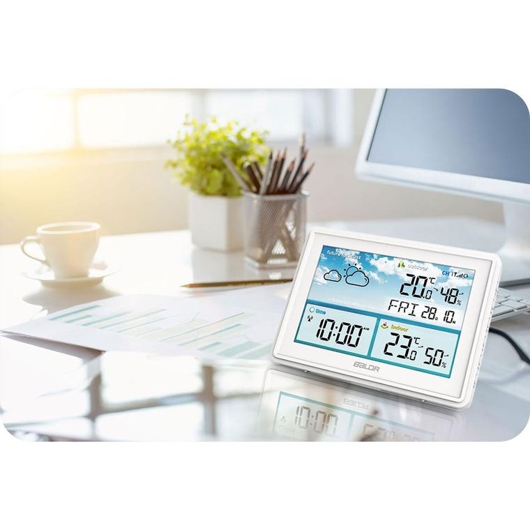 Baldr, stacja pogodowa z wyświetlaczem, BD-909, biała