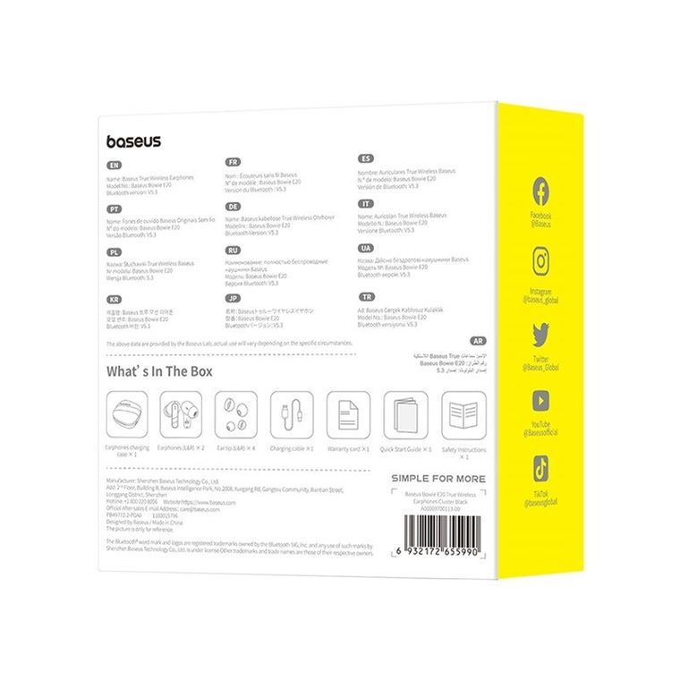 Baseus, słuchawki bezprzewodowe, Bowie E20, czarny