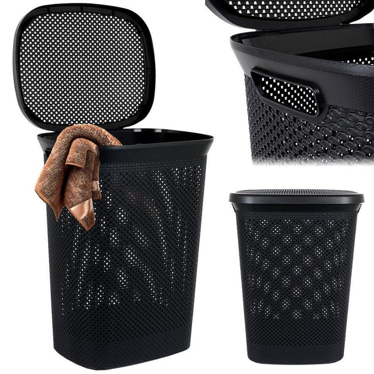 Bathroom Solutions, kosz na pranie z pokrywą, czarny, 60 l