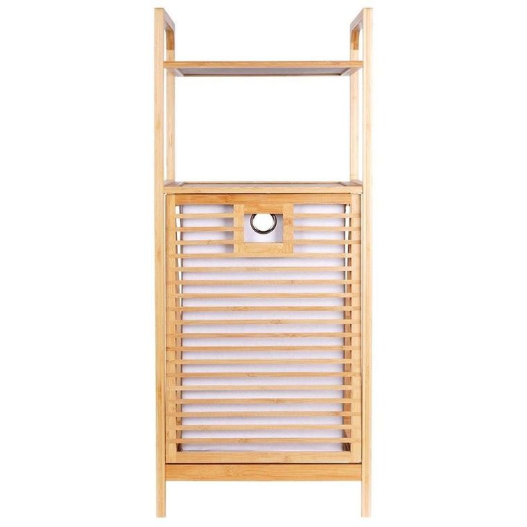 Bathroom Solutions, regał łazienkowy z koszem na pranie, bambusowy