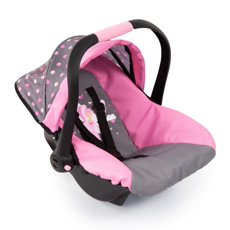 Bayer Design, Deluxe, fotelik samochodowy dla lalek z baldachimem, szaro-różowy z wróżką