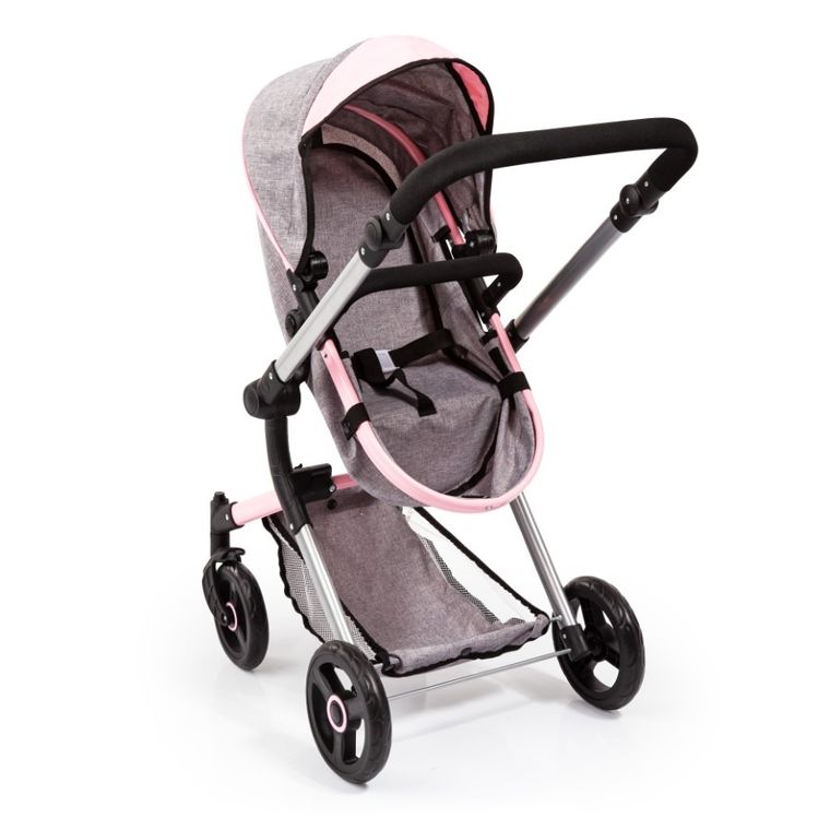 Bayer Design, Neo Vario Combi, głęboki wózek dla lalek z torbą, szaro-różowy i motylkiem