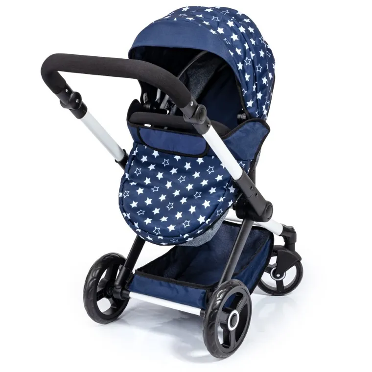 Bayer Design, Xeo Combi, głęboki wózek dla lalek z torbą, ciemnoniebieski z gwiazdkami