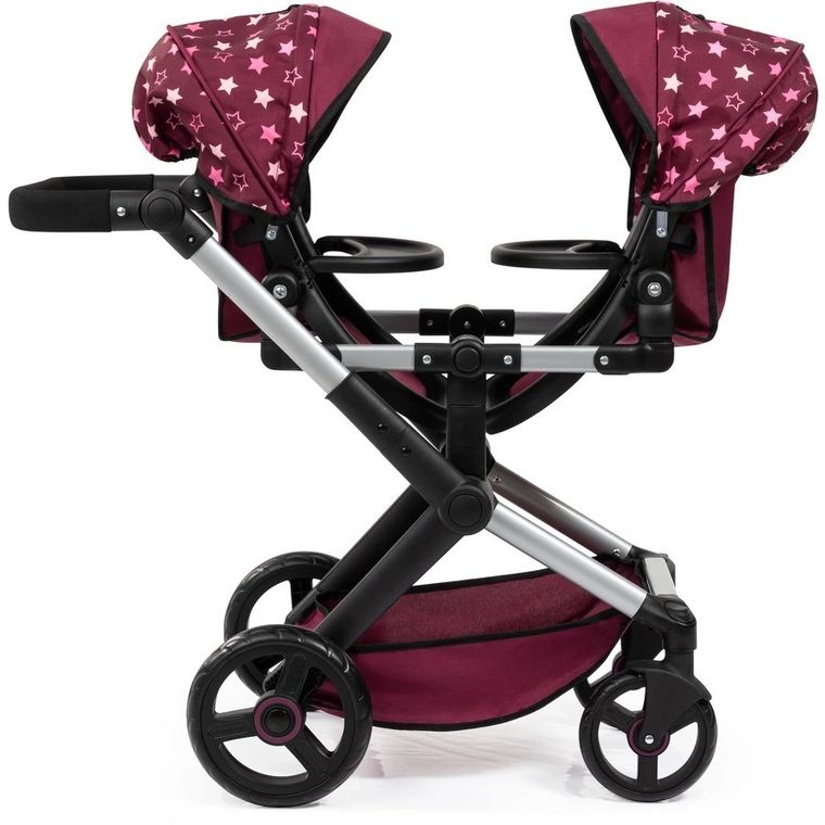 Bayer Design, Xeo Twin, bliźniaczy wózek dla lalek z torbą, bordo