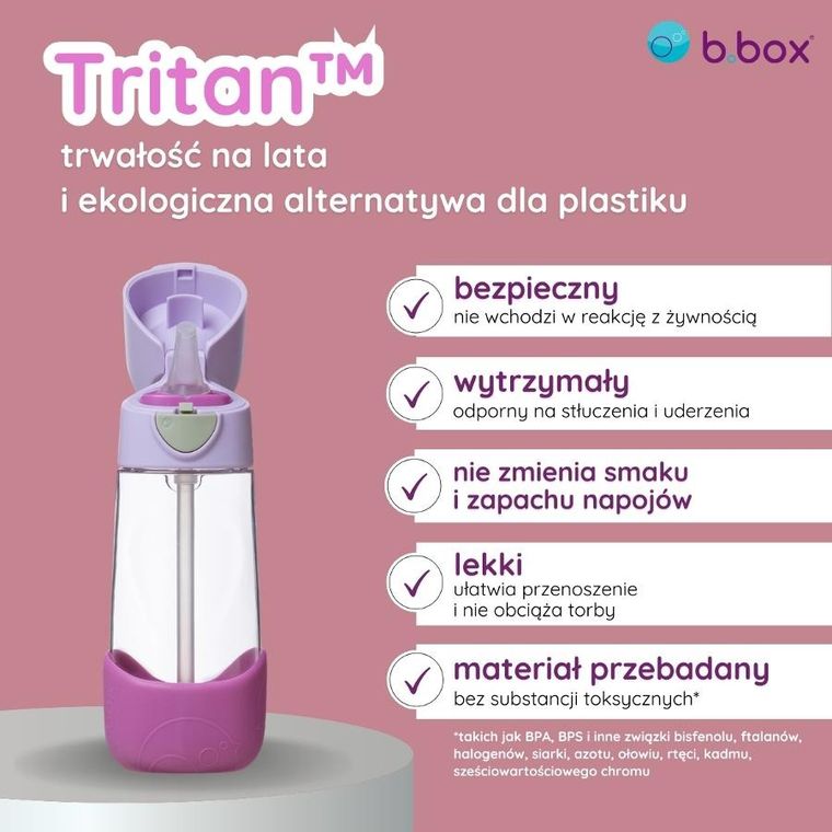 b.box, butelka tritanowa ze słomką, Sugar Plum, 450 ml