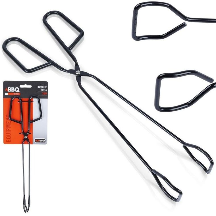 BBQ, szczypce grillowe, metalowe, czarne, 31.5 cm