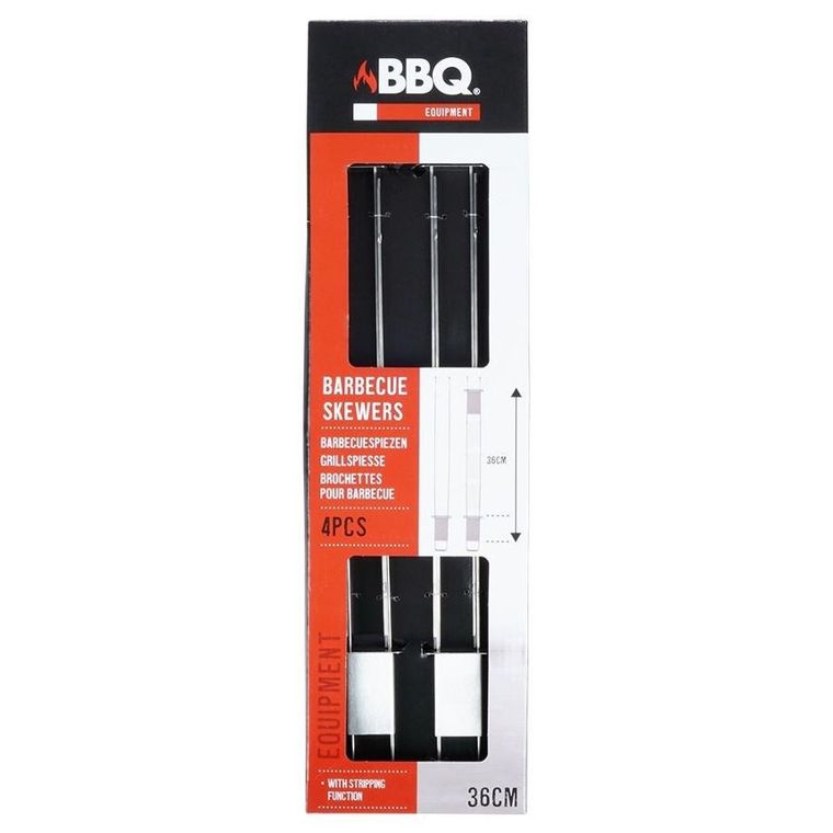 BBQ, szpikulce do szaszłyków, stalowe podwójne, 36 cm, 4 szt.