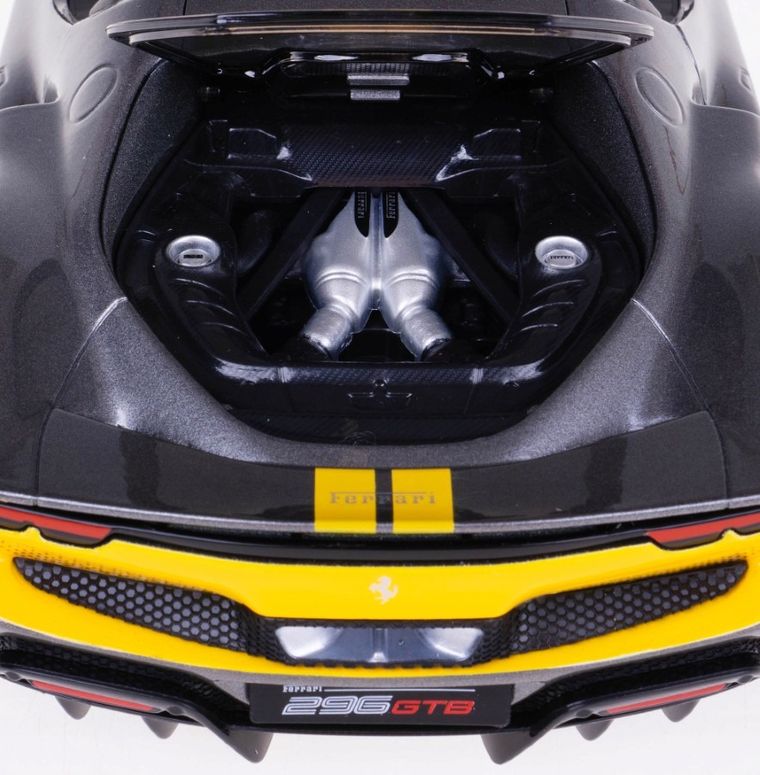 Bburago, Ferrari, 296 GTB Assetto, model pojazdu, grey/yellow, 1:18