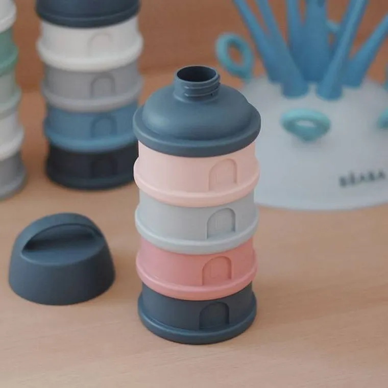 Beaba, pojemniki na mleko w proszku, 4 komory, mineral grey/pink