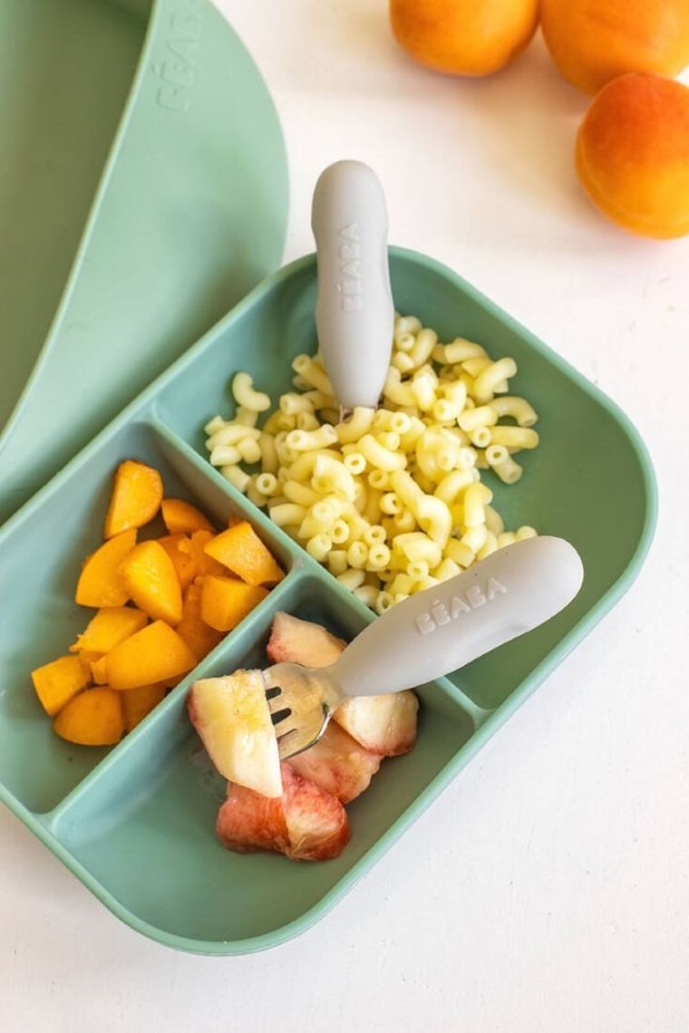 Beaba, zestaw pierwszych sztućców ze stali nierdzewnej, szary