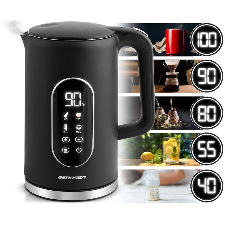 Berdsen, czajnik elektryczny, czarno-srebrny, 1,7l, BD-712