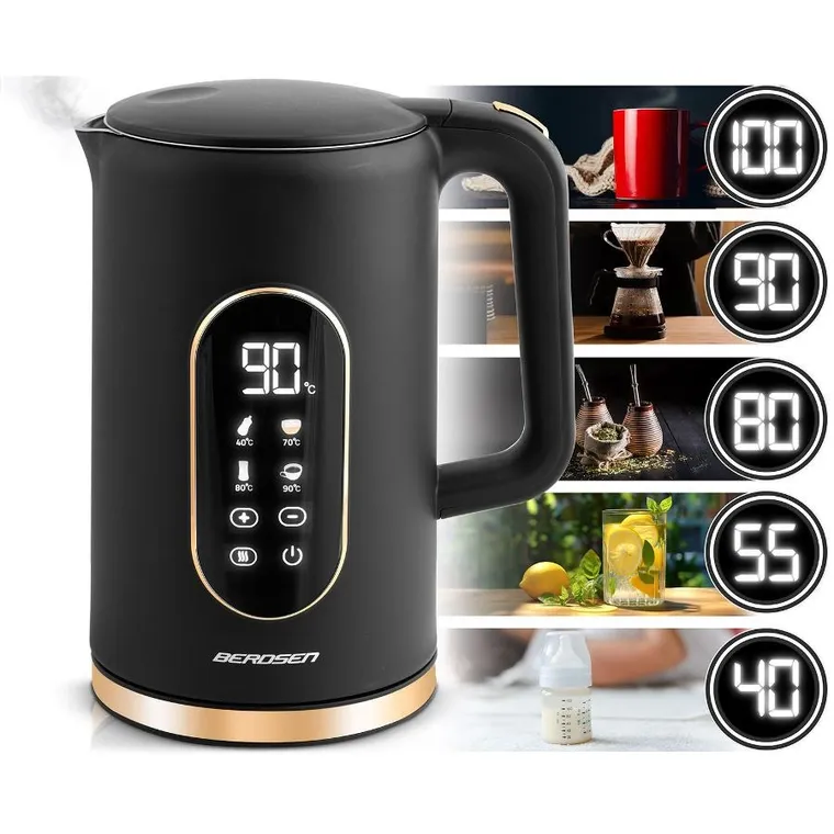 Berdsen, czajnik elektryczny, czarno-złoty, 1,7l, BD-712