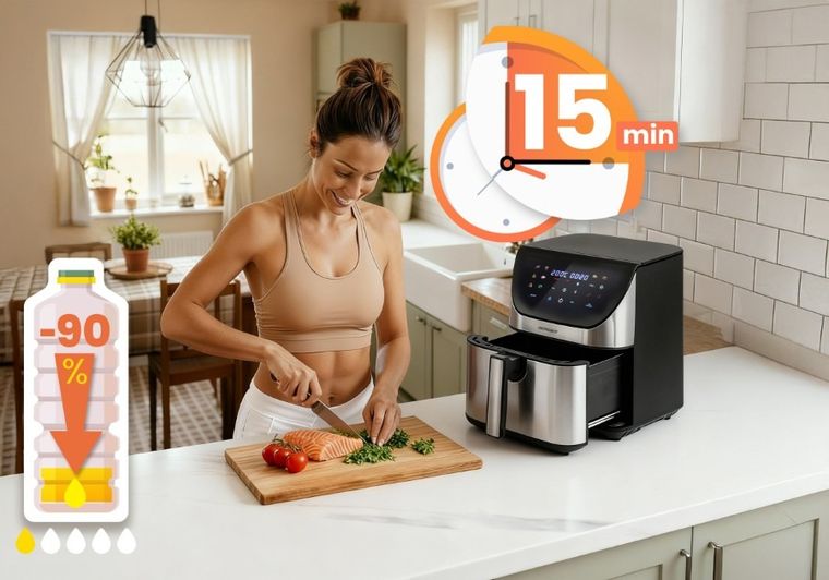 Berdsen, frytkownica beztłuszczowa, air fryer, 1700W, srebrny, 8l, BD-659