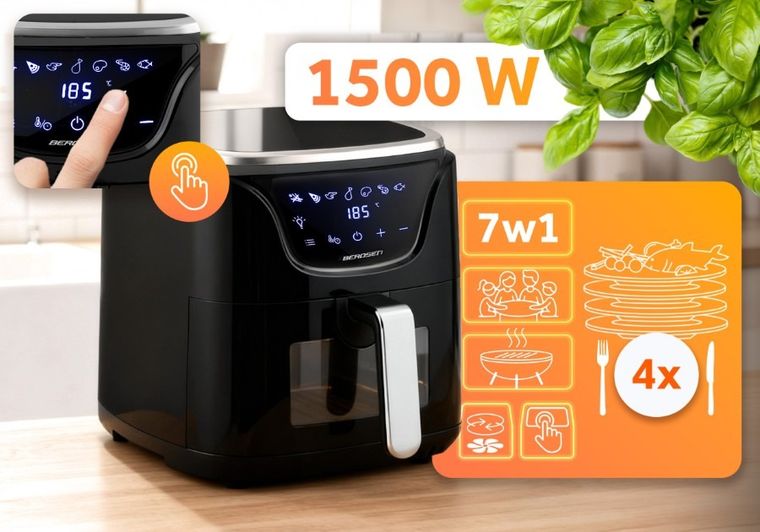 Berdsen, frytkownica beztłuszczowa, air fryer, czarno-srebrna, 5l, BD-652