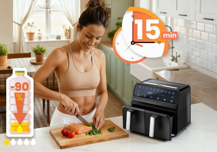 Berdsen, frytkownica beztłuszczowa, air fryer, czarno-srebrna, 8l, BD-653