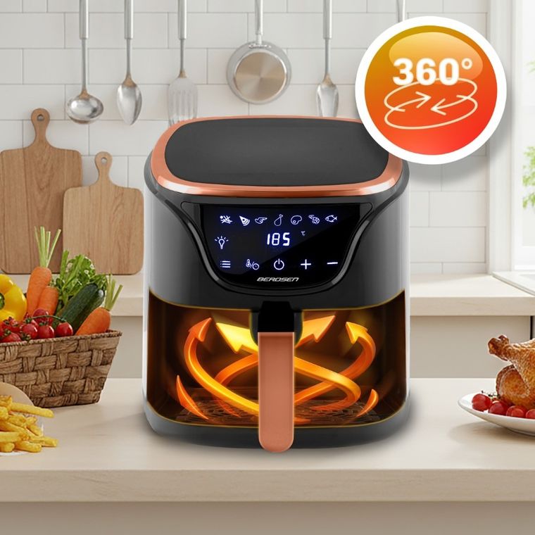 Berdsen, frytkownica beztłuszczowa, air fryer, czarno-złota, 5l, BD-652