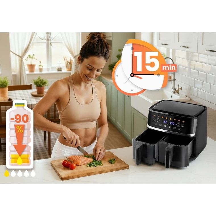 Berdsen, frytkownica beztłuszczowa, air fryer, dwukomorowy, 1700W, czarny, 10,2l, BD-657