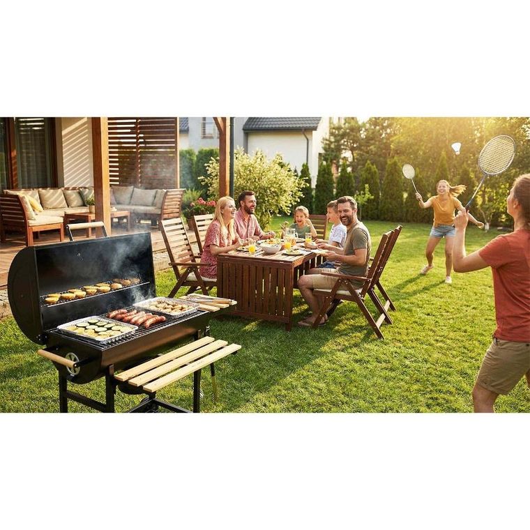 Berdsen, grill węglowy, ogrodowy, beczka z kominem, półki + termometr + popielnik, czarny, BD-895