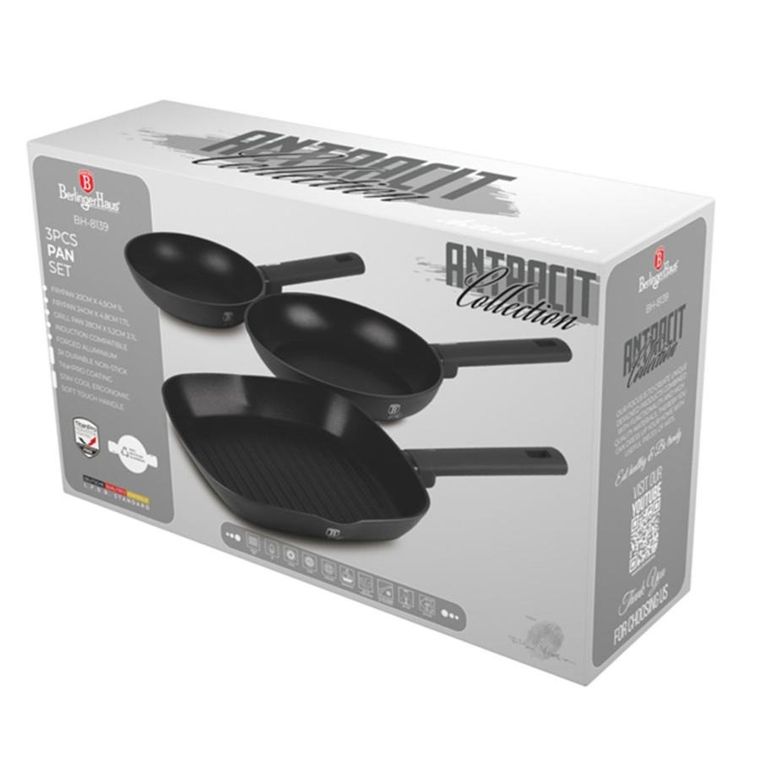 Berlinger Haus, Anthracite, zestaw patelni tytanowych, 3 szt.