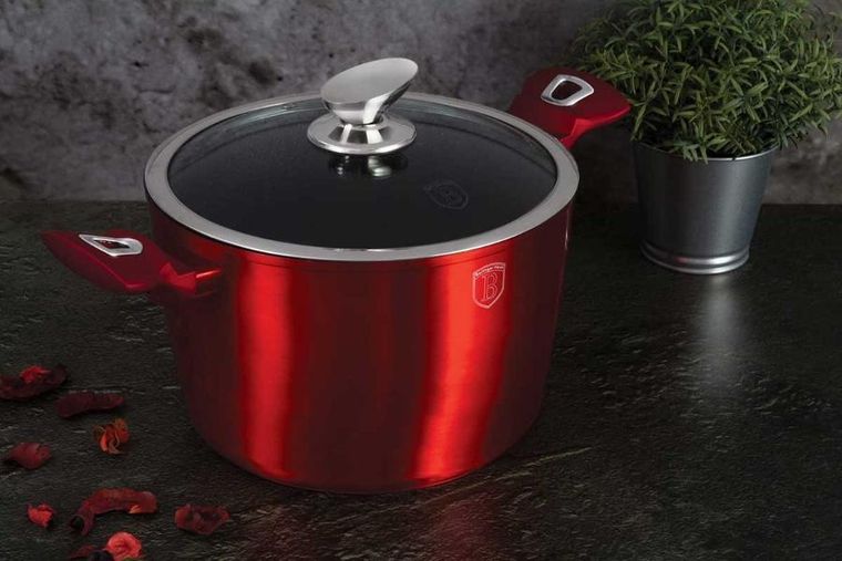 Berlinger Haus, Burgundy, zestaw: garnki granitowe z pokrywą + patelnie + akcesoria, 16 elementów