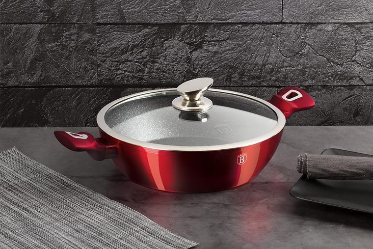 Berlinger Haus, Burgundy, zestaw: garnki granitowe z pokrywą + patelnie, 6 elementów