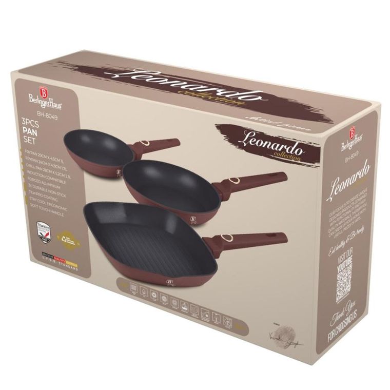 Berlinger Haus, Leonardo, zestaw patelni tytanowych, 3 szt.