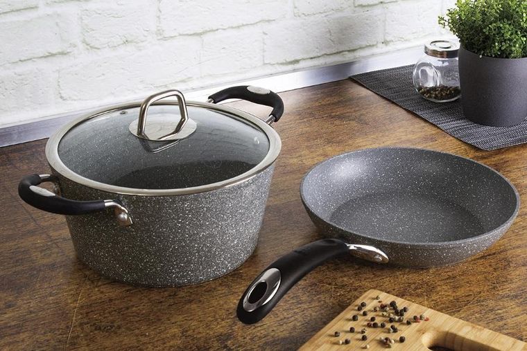 Berlinger Haus, Stone Touch, zestaw: garnki granitowe z pokrywą + patelnie + akcesoria, 18 elementów