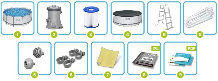 Bestway, basen ogrodowy, stelażowy, zestaw 6w1, 366-122 cm