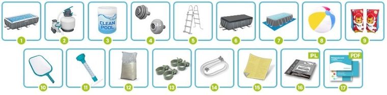 Bestway, basen stelażowy z pompą filtrującą i akcesoriami, prostokątny, 404-201-100 cm, zestaw 18w1