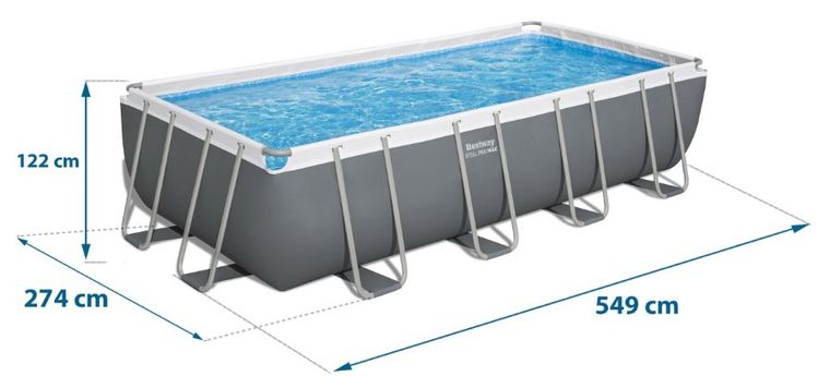 Bestway, basen stelażowy z pompą filtrującą i drabinką, prostokątny, 549-274-122 cm, 12w1