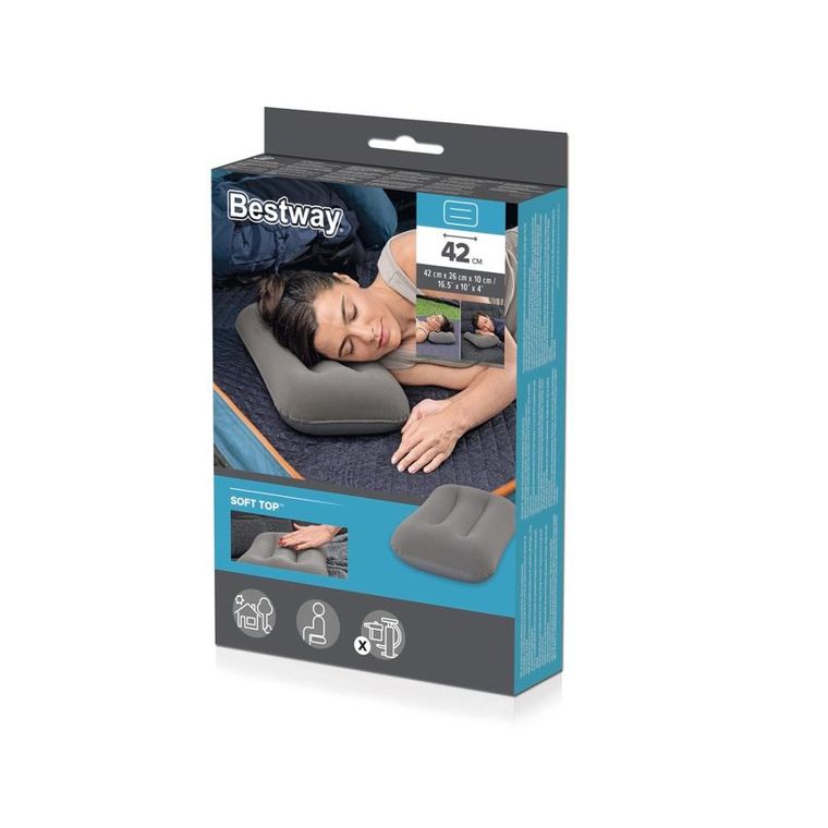 Bestway, dmuchana poduszka, welurowa, szara, 42 cm