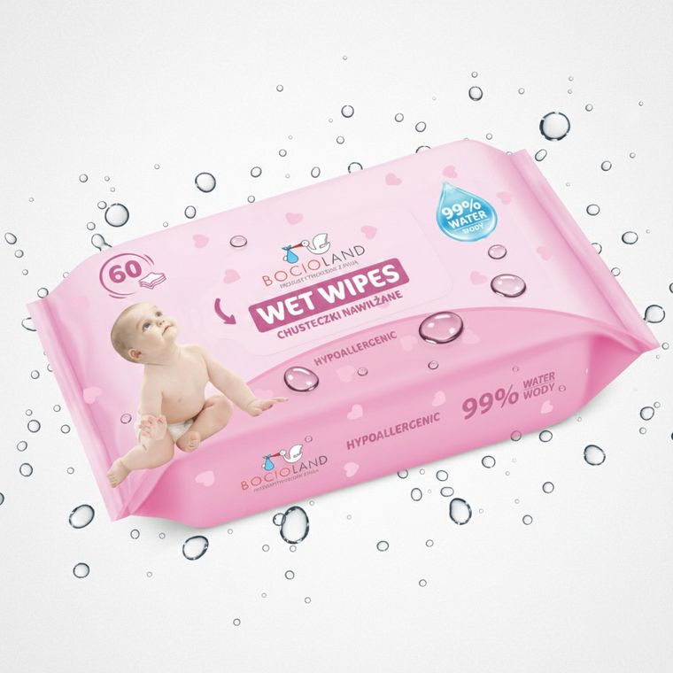 Bocioland, chusteczki nawilżane, 99% wody, 60 szt.